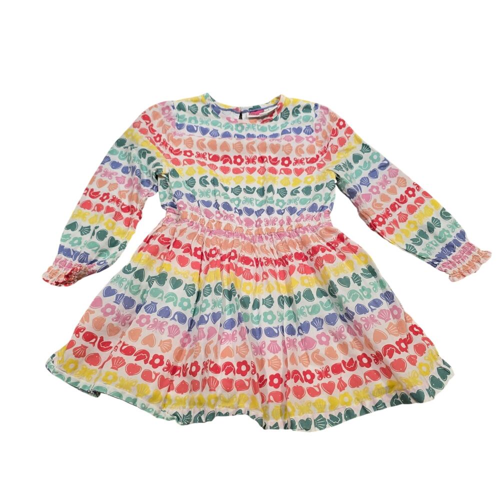 Toddler Girl Mini Boden Rainbow Seaside Printed Long Sleeve Dress | Size 2-3Y